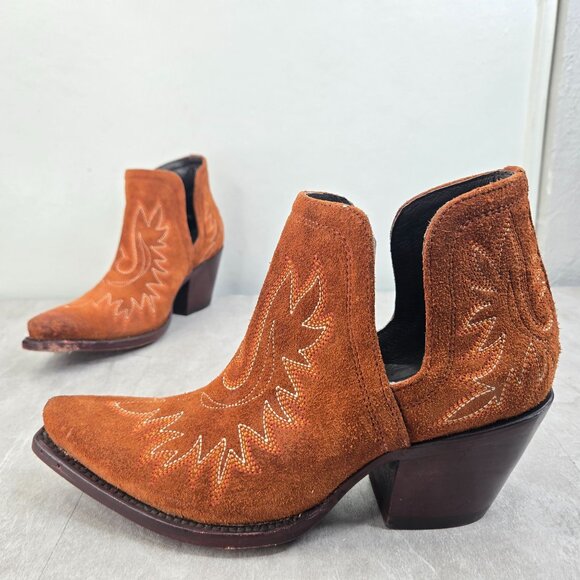 Ariat Shoes - Ariat Western Booties 8.5 Brown Suede Embroidered Pointed Toe Cowgirl Ankle Boot